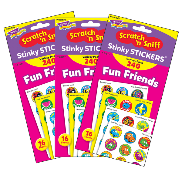 Trend Enterprises Fun Friends Stinky Stickers® Variety Pack, 240 Per Pack, PK3 T83917